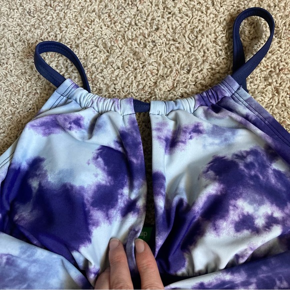 Blue Tie Dye High Neck Wrap One Piece Swimsuit - Picture 3 of 8